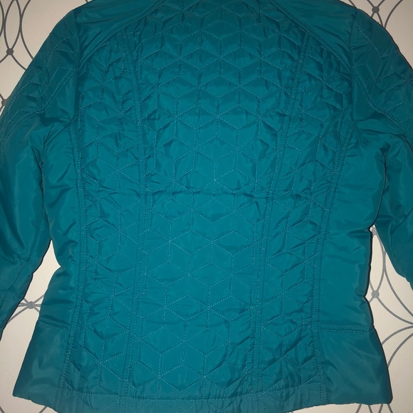Olsen Europe Light Teal Puffer Jacket w/ Front Ruffles - Picture 2 of 6